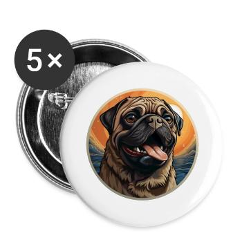 Treu blickender Mops Kopf - Buttons groß 56 mm (5er Pack) - Weiß - Vorne