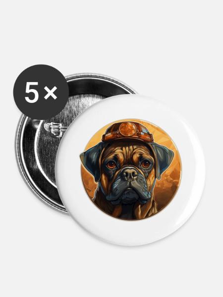 Mops als Baumeister - Buttons groß 56 mm (5er Pack) - Weiß