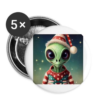 alien wearing a ugly Christmas sweater - Buttons large 2.2''/56 mm (5-pack) - white - Front