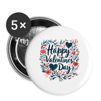 Botanischer Liebeskranz - Valentinstags-Eleganz - Buttons groß 56 mm (5er Pack) - Weiß - Vorne