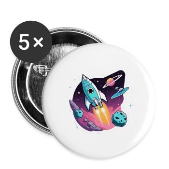 Rakete fliegt durch den Weltraum - Buttons groß 56 mm (5er Pack) - Weiß - Vorne