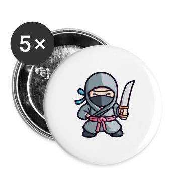 Ninja gris mignon avec épée katana - Lot de 5 grands badges (56 mm) - blanc - Devant