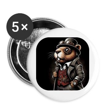 Beaver in Steampunk Outfit - Buttons large 2.2''/56 mm (5-pack) - white - Front