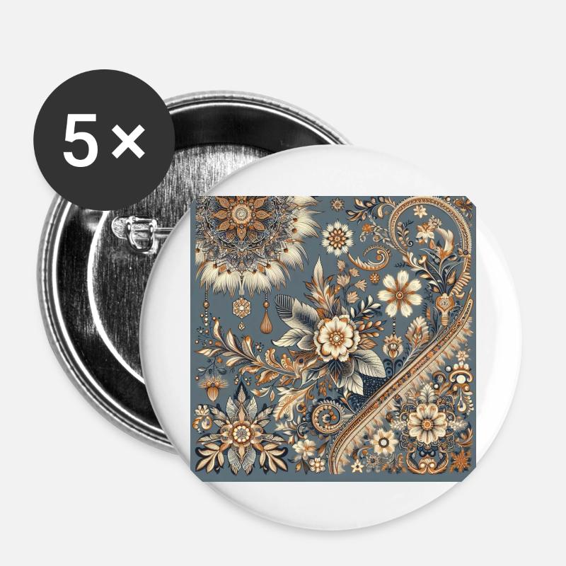 Floral Pattern Vintage - Buttons large 2.2''/56 mm (5-pack) - white