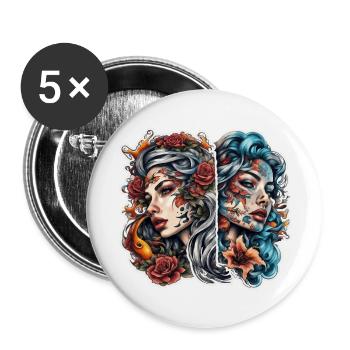 Woman / pretty / portrait / tattoo / model - Buttons large 2.2''/56 mm (5-pack) - white - Front