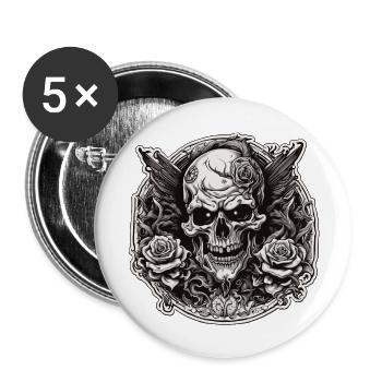 Skull / skull / skeleton / gothic / tattoo - Buttons large 2.2''/56 mm (5-pack) - white - Front