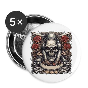 Skull / skull / skeleton / gothic / tattoo - Buttons large 2.2''/56 mm (5-pack) - white - Front