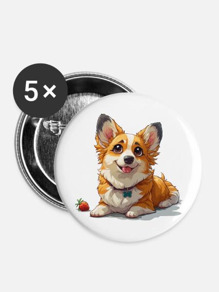 Niedlicher kleiner Hund - Buttons groß 56 mm (5er Pack) - Weiß