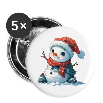 Schneemann für Kinder - Buttons groß 56 mm (5er Pack) - Weiß - Vorne