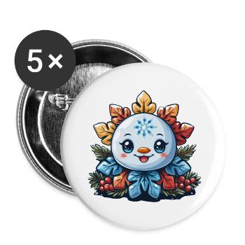 Schneeflocke für Kinder - Buttons groß 56 mm (5er Pack) - Weiß - Vorne