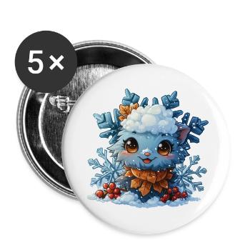 Schneeflocke für Kinder - Buttons groß 56 mm (5er Pack) - Weiß - Vorne