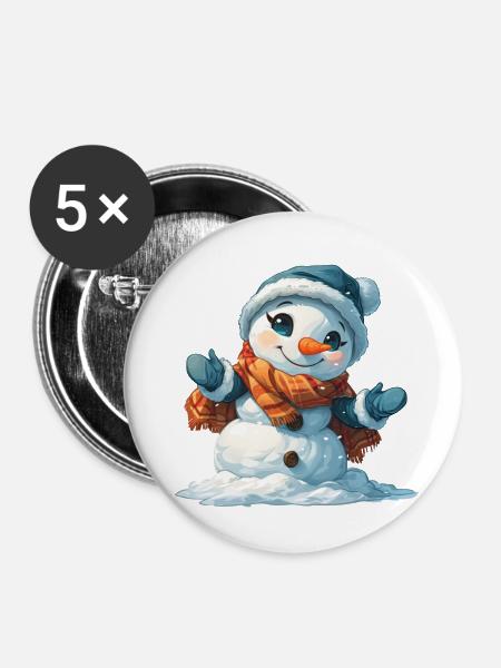 Schneemann für Kinder - Buttons groß 56 mm (5er Pack) - Weiß