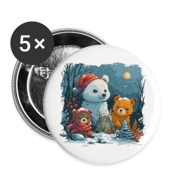 Bonhomme de neige avec ours en peluche - Lot de 5 grands badges (56 mm) - blanc - Devant