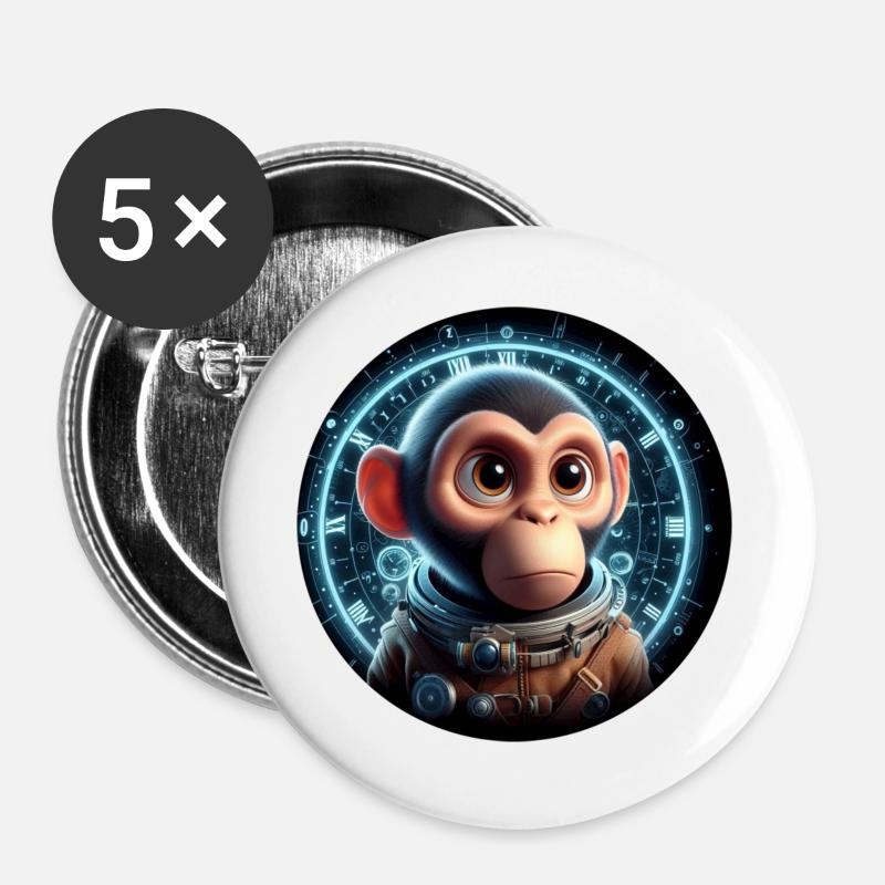 Singe en astronaute dans l’espace - Lot de 5 grands badges (56 mm) - blanc