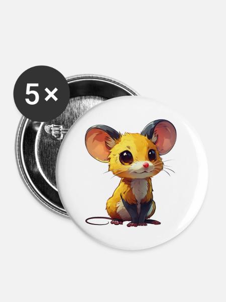 niedliche Maus - Buttons groß 56 mm (5er Pack) - Weiß