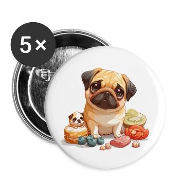 Niedlicher kleiner Mops - Buttons groß 56 mm (5er Pack) - Weiß - Vorne