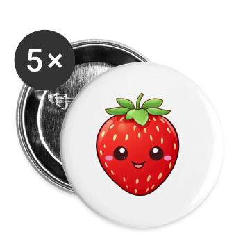 Erdbeere süß Kawaii - Buttons groß 56 mm (5er Pack) - Weiß - Vorne
