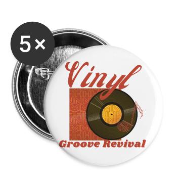 Vinyl Groove Revival - Retro Vintage T-Shirt - Buttons groß 56 mm (5er Pack) - Weiß - Vorne