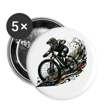 MTB Mountainbiking Downhill Geschenk - Buttons groß 56 mm (5er Pack) - Weiß - Vorne