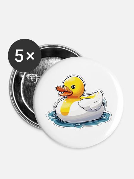 Gummiente / Badeente / Wasser / Badewanne - Buttons groß 56 mm (5er Pack) - Weiß