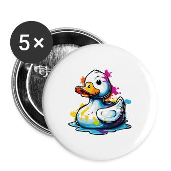 Gummiente / Badeente / Wasser / Badewanne - Buttons groß 56 mm (5er Pack) - Weiß - Vorne