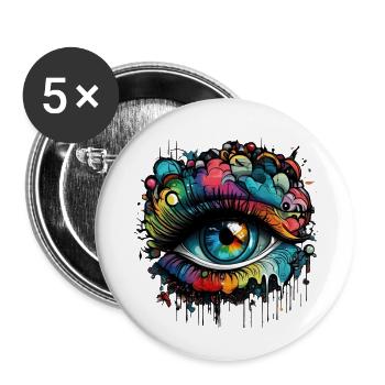 Street Art Eye - Buttons large 2.2''/56 mm (5-pack) - white - Front