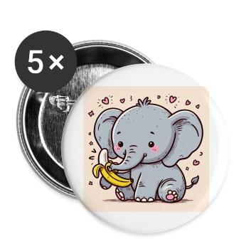 Elefantenbaby mit Banane - Buttons groß 56 mm (5er Pack) - Weiß - Vorne