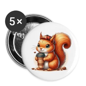 Écureuil au café à emporter - Lot de 5 grands badges (56 mm) - blanc - Devant