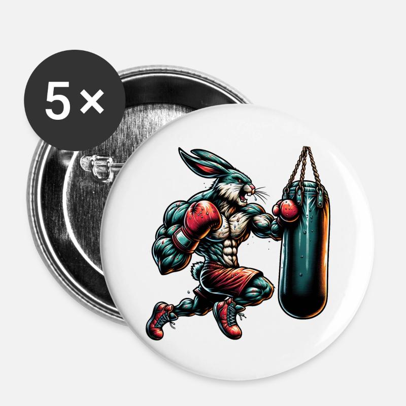Boxing Bunny - Buttons large 2.2''/56 mm (5-pack) - white