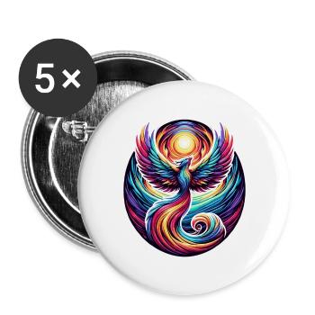 Psychedelic Rainbow Phoenix Tee Design - Buttons large 2.2''/56 mm (5-pack) - white - Front