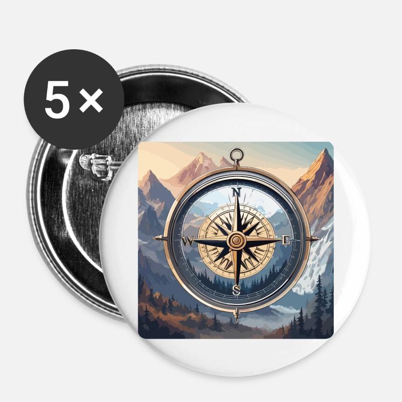 Compass / Cardinal Direction / Travel / Survival - Buttons large 2.2''/56 mm (5-pack) - white