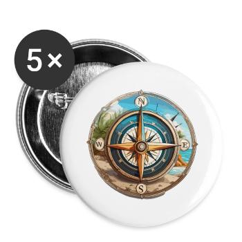 Kompass / Himmelsrichtung / Reisen / Survival - Buttons groß 56 mm (5er Pack) - Weiß - Vorne