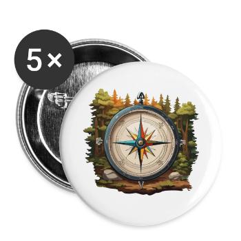 Kompass / Himmelsrichtung / Reisen / Survival - Buttons groß 56 mm (5er Pack) - Weiß - Vorne