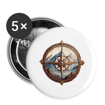 Kompass / Himmelsrichtung / Reisen / Survival - Buttons groß 56 mm (5er Pack) - Weiß - Vorne
