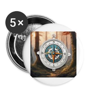 Kompass / Himmelsrichtung / Reisen / Survival - Buttons groß 56 mm (5er Pack) - Weiß - Vorne