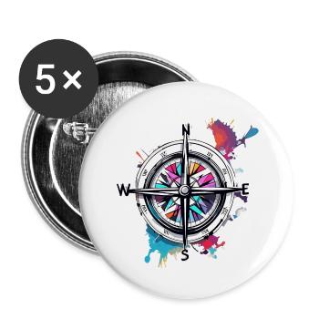 Kompass / Himmelsrichtung / Reisen / Survival - Buttons groß 56 mm (5er Pack) - Weiß - Vorne