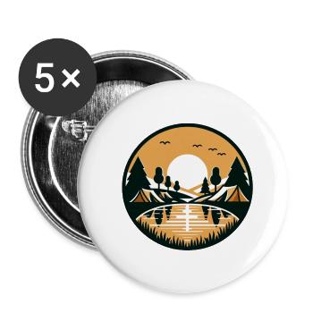 Zelten im Wald am See - Buttons groß 56 mm (5er Pack) - Weiß - Vorne