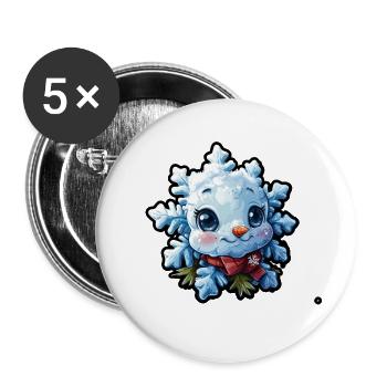 Schneeflocke für Kinder - Buttons groß 56 mm (5er Pack) - Weiß - Vorne
