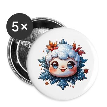 Schneeflocke für Kinder - Buttons groß 56 mm (5er Pack) - Weiß - Vorne
