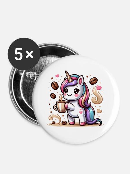 Einhorn-Café-Süchtiger: Magische Kaffeepause - Buttons groß 56 mm (5er Pack) - Weiß