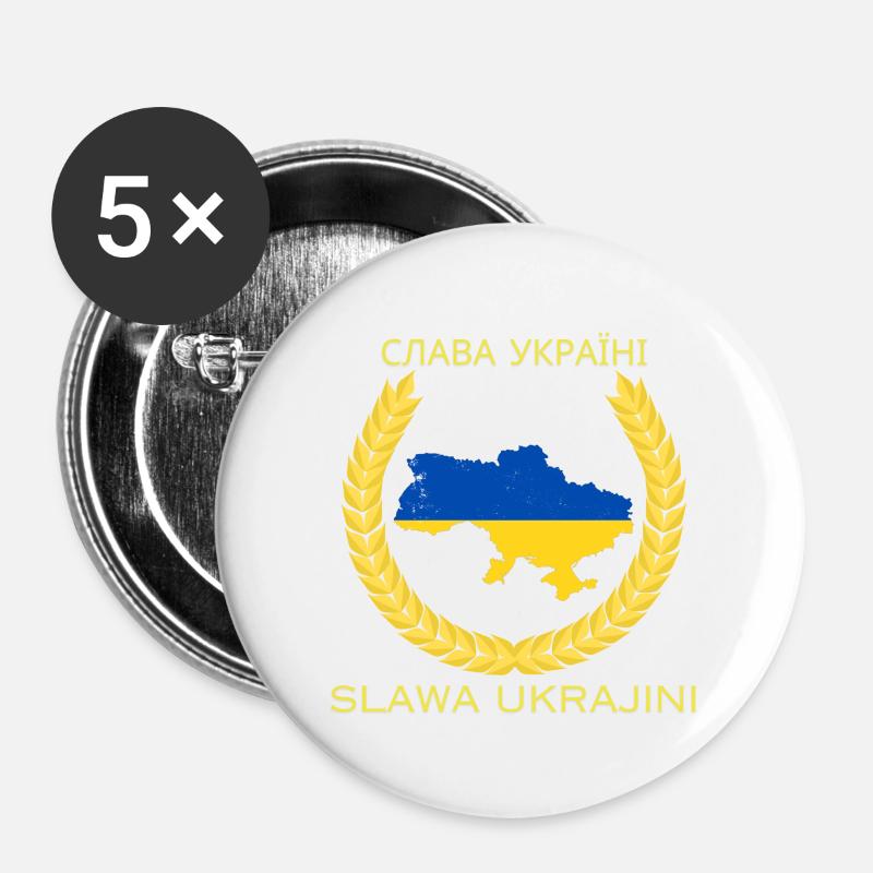 Слава Україні Slawa Ukrajini - Buttons groß 56 mm (5er Pack) - Weiß