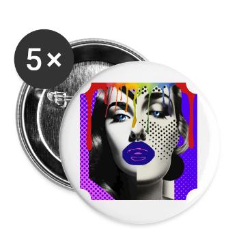 Collage photo Pop Art coloré - Lot de 5 grands badges (56 mm) - blanc - Devant