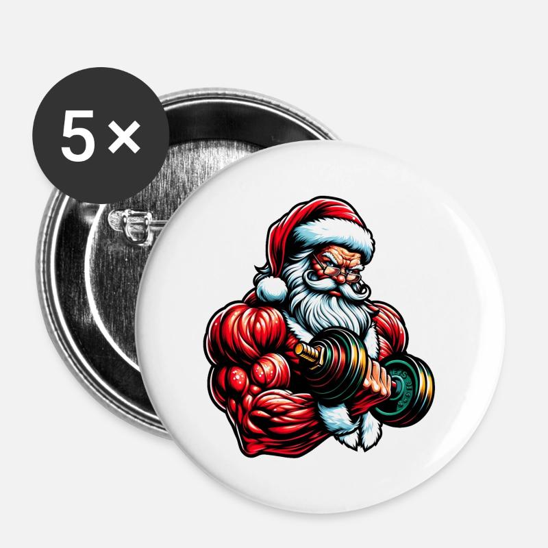 Curling Santa - Buttons large 2.2''/56 mm (5-pack) - white