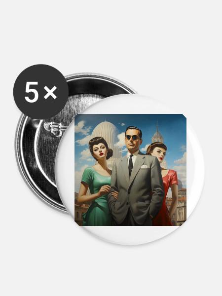 Italienischer Retrowave - Buttons groß 56 mm (5er Pack) - Weiß