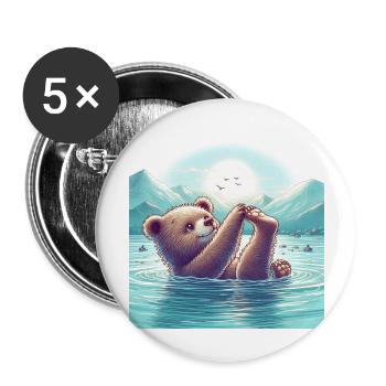 Bärenbaby schwimmt im Fluss - Buttons groß 56 mm (5er Pack) - Weiß - Vorne