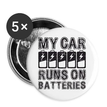 Ma voiture fonctionne sur batteries eCar Voiture électrique - Lot de 5 grands badges (56 mm) - blanc - Devant