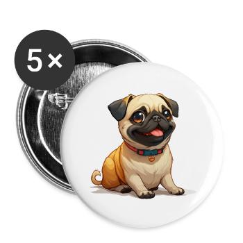Niedlicher kleiner Mops - Buttons groß 56 mm (5er Pack) - Weiß - Vorne