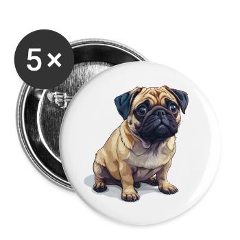 Niedlicher kleiner Mops - Buttons groß 56 mm (5er Pack) - Weiß - Vorne