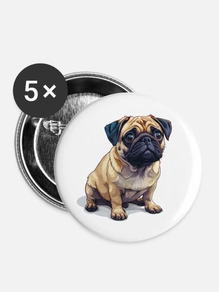 Niedlicher kleiner Mops - Buttons groß 56 mm (5er Pack) - Weiß