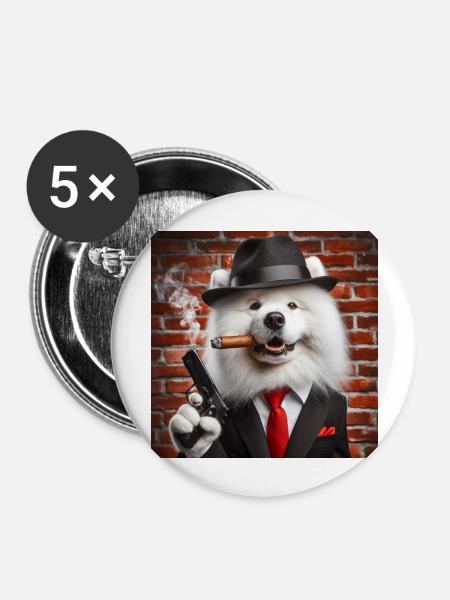 Samojed Mafia - Buttons groß 56 mm (5er Pack) - Weiß